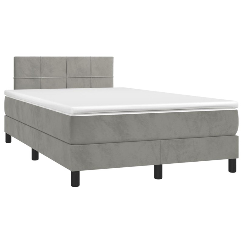 vidaXL Boxspringbett mit Matratze & LED Hellgrau 120x190 cm Samt vidaXL Boxspringbett mit Matratze & LED Hellgrau 120x190 cm Samt