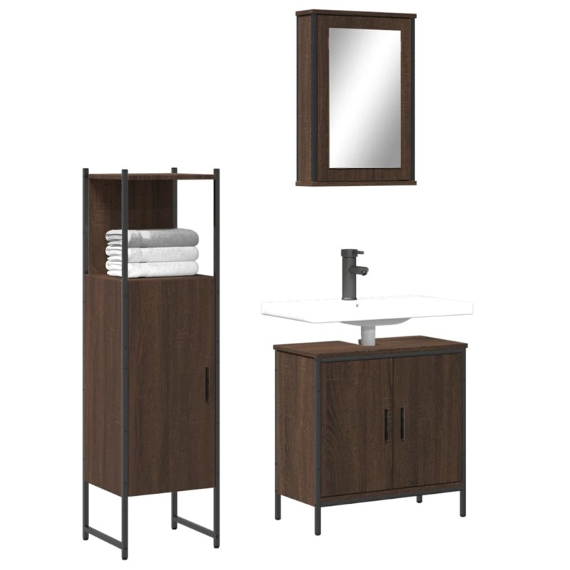 vidaXL 3-tlg. Badmöbel-Set Braun Eichen-Optik Holzwerkstoff vidaXL 3-tlg. Badmöbel-Set Braun Eichen-Optik Holzwerkstoff