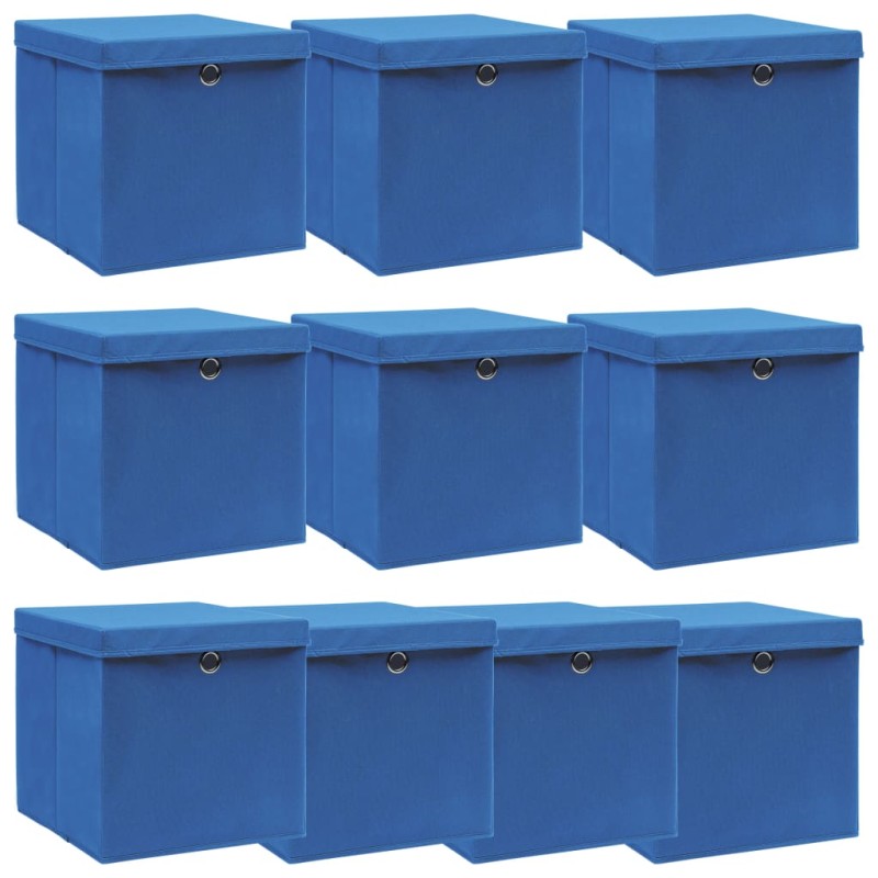 vidaXL Aufbewahrungsboxen mit Deckeln 10 Stk. Blau 32x32x32 cm Stoff vidaXL Aufbewahrungsboxen mit Deckeln 10 Stk. Blau 32x32x32 cm Stoff