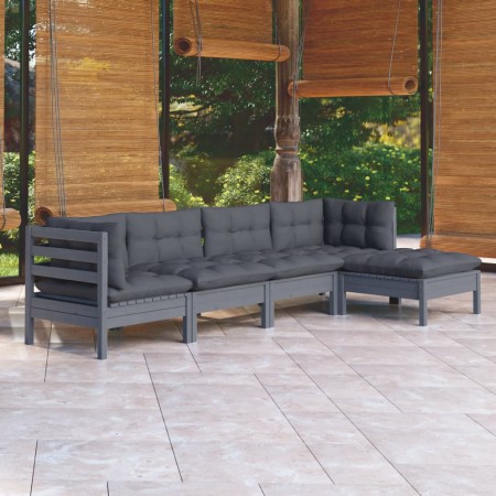 vidaXL 5-tlg. Garten-Lounge-Set mit Kissen Grau Kiefernholz