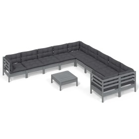 vidaXL 11-tlg. Garten-Lounge-Set mit Kissen Grau Kiefernholz