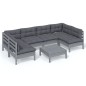 vidaXL 7-tlg. Garten-Lounge-Set mit Kissen Grau Kiefer Massivholz vidaXL 7-tlg. Garten-Lounge-Set mit Kissen Grau Kiefer Massivholz