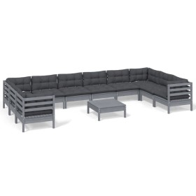 vidaXL 11-tlg. Garten-Lounge-Set mit Kissen Grau Kiefernholz