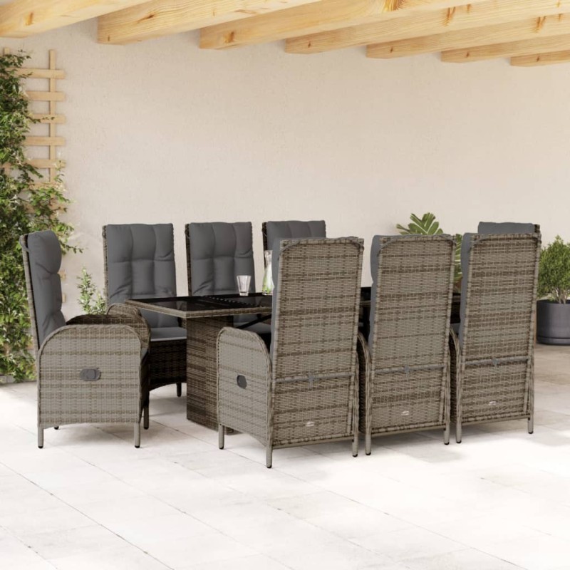 vidaXL 9-tlg. Garten-Essgruppe mit Kissen Grau Poly Rattan vidaXL 9-tlg. Garten-Essgruppe mit Kissen Grau Poly Rattan