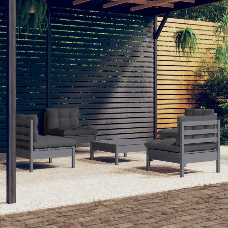 vidaXL 5-tlg. Garten-Lounge-Set mit Anthrazit Kissen Kiefernholz vidaXL 5-tlg. Garten-Lounge-Set mit Anthrazit Kissen Kiefernholz