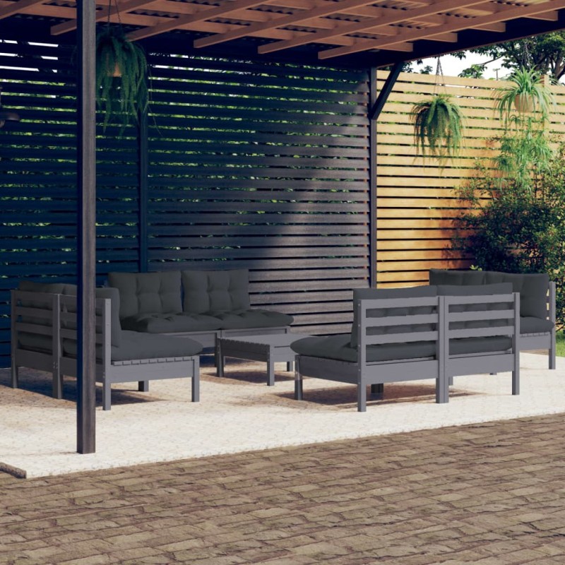 vidaXL 9-tlg. Garten-Lounge-Set mit Anthrazit Kissen Kiefernholz vidaXL 9-tlg. Garten-Lounge-Set mit Anthrazit Kissen Kiefernholz