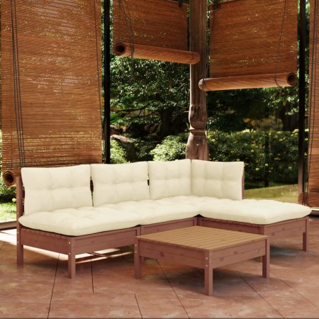 vidaXL 5-tlg. Garten-Lounge-Set mit Kissen Honigbraun Kiefernholz