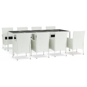 vidaXL 9-tlg. Garten-Essgruppe mit Kissen Weiß Poly Rattan