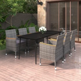 vidaXL 7-tlg. Garten-Essgruppe mit Kissen Poly Rattan und Glas