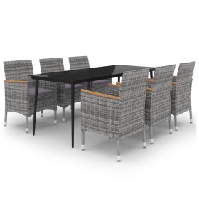 vidaXL 7-tlg. Garten-Essgruppe mit Kissen Poly Rattan und Glas