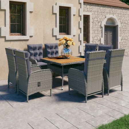 vidaXL 9-tlg. Garten-Essgruppe Poly Rattan und Akazienholz Grau 