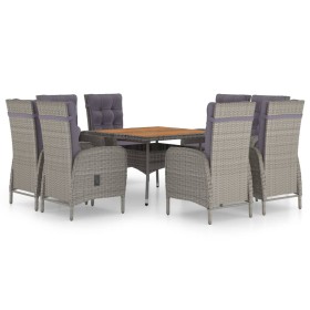 vidaXL 9-tlg. Garten-Essgruppe Poly Rattan und Akazienholz Grau 