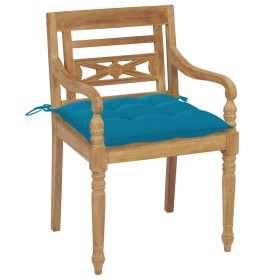 vidaXL Batavia-Stühle 2 Stk. mit Hellblauen Kissen Teak Massivholz