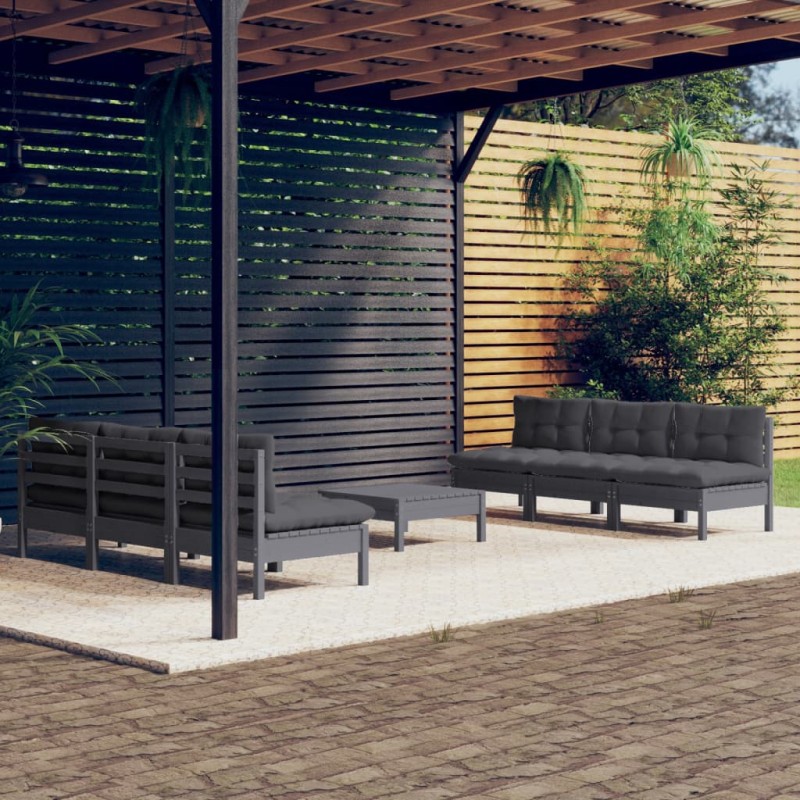 vidaXL 7-tlg. Garten-Lounge-Set mit Anthrazit Kissen Kiefernholz vidaXL 7-tlg. Garten-Lounge-Set mit Anthrazit Kissen Kiefernholz
