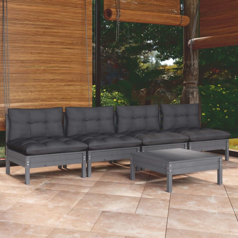 vidaXL 5-tlg. Garten-Lounge-Set mit Anthrazit Kissen Kiefernholz vidaXL 5-tlg. Garten-Lounge-Set mit Anthrazit Kissen Kiefernholz