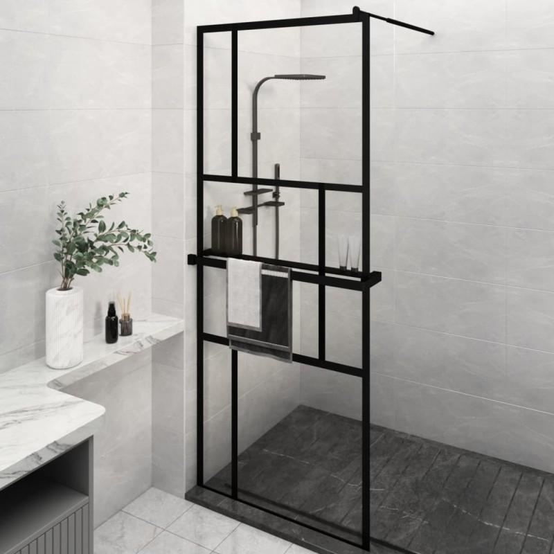 vidaXL Duschwand mit Ablage für Walk-In-Dusche Schwarz 80x195 cm ESG vidaXL Duschwand mit Ablage für Walk-In-Dusche Schwarz 80x195 cm ESG