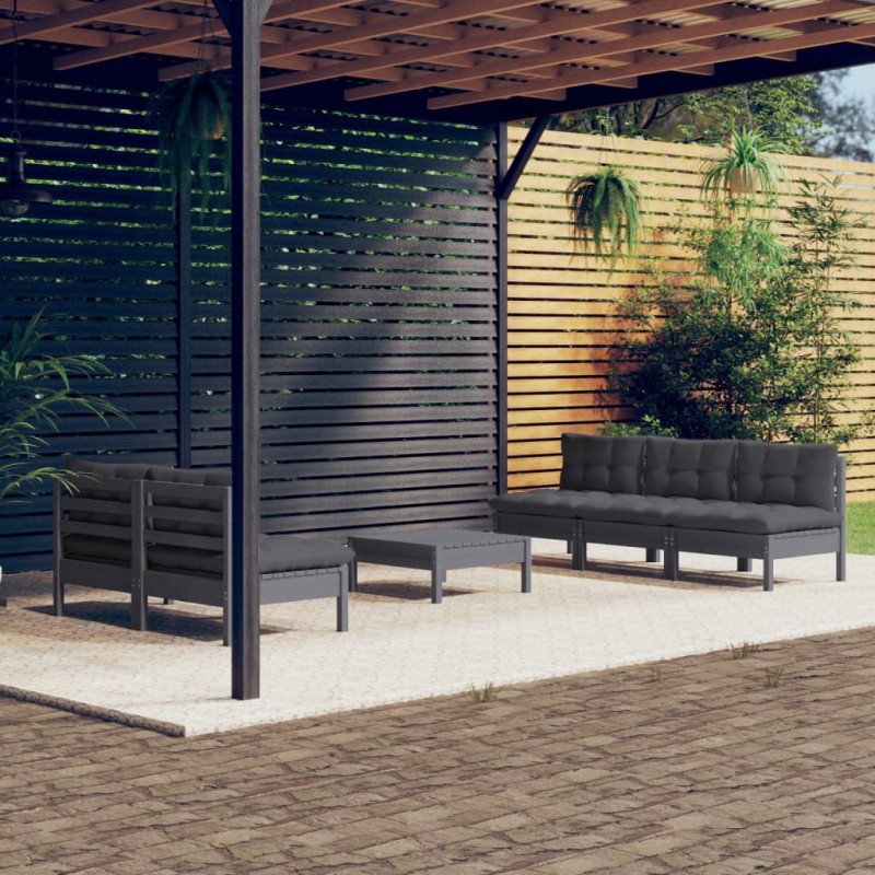 vidaXL 6-tlg. Garten-Lounge-Set mit Anthrazit Kissen Kiefernholz vidaXL 6-tlg. Garten-Lounge-Set mit Anthrazit Kissen Kiefernholz