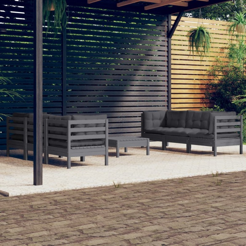 vidaXL 7-tlg. Garten-Lounge-Set mit Anthrazit Kissen Kiefernholz