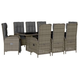 vidaXL 9-tlg. Garten-Essgruppe mit Kissen Grau Poly Rattan