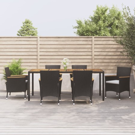 vidaXL 7-tlg. Garten-Essgruppe mit Kissen Schwarz Poly Rattan