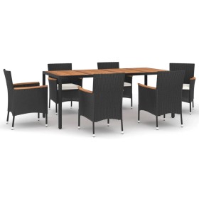 vidaXL 7-tlg. Garten-Essgruppe mit Kissen Schwarz Poly Rattan