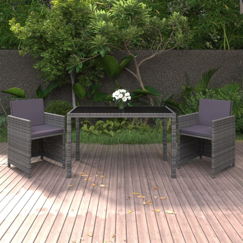 vidaXL 3-tlg. Garten-Essgruppe mit Kissen Poly Rattan Grau vidaXL 3-tlg. Garten-Essgruppe mit Kissen Poly Rattan Grau