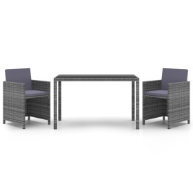 vidaXL 3-tlg. Garten-Essgruppe mit Kissen Poly Rattan Grau