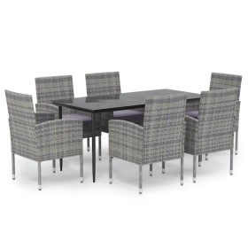 vidaXL 7-tlg. Garten-Essgruppe mit Kissen Anthrazit Poly Rattan