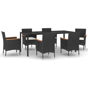 vidaXL 7-tlg. Garten-Essgruppe mit Kissen Schwarz Poly Rattan