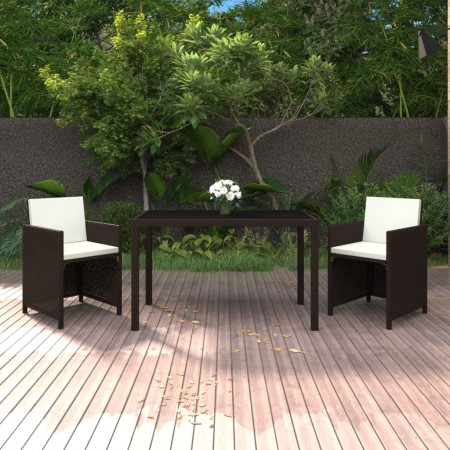 vidaXL 3-tlg. Garten-Essgruppe mit Kissen Poly Rattan Braun