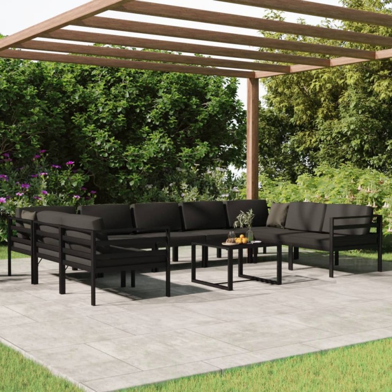 vidaXL 10-tlg. Garten-Lounge-Set mit Kissen Aluminium Anthrazit vidaXL 10-tlg. Garten-Lounge-Set mit Kissen Aluminium Anthrazit