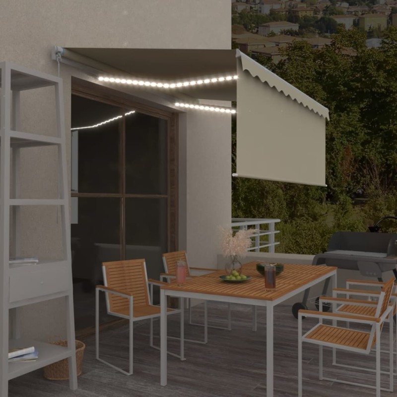 vidaXL Markise Manuell Einziehbar mit Rollo & LED 3x2,5 m Creme vidaXL Markise Manuell Einziehbar mit Rollo & LED 3x2,5 m Creme