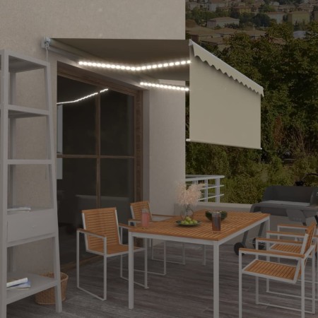 vidaXL Markise Manuell Einziehbar mit Rollo & LED 3x2,5 m Creme  