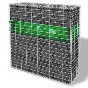 vidaXL Gabionenwand mit Glassteinen und LED-Lampe 100x30x100 cm