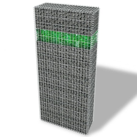 vidaXL Gabionenwand mit Glassteinen und LED-Lampe 85x30x200 cm