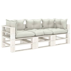 vidaXL Garten-Palettensofa 3-Sitzer mit Kissen in Beige Holz