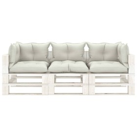 vidaXL Garten-Palettensofa 3-Sitzer mit Kissen in Beige Holz