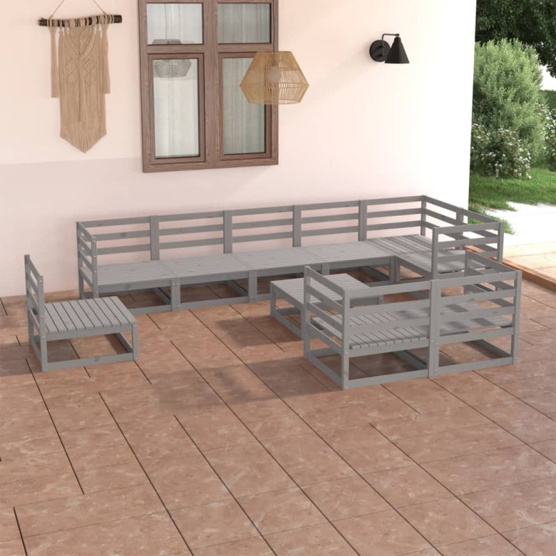 vidaXL 10-tlg. Garten-Lounge-Set Grau Massivholz Kiefer vidaXL 10-tlg. Garten-Lounge-Set Grau Massivholz Kiefer