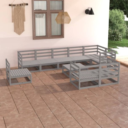 vidaXL 10-tlg. Garten-Lounge-Set Grau Massivholz Kiefer