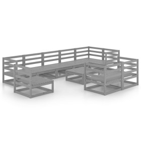 vidaXL 10-tlg. Garten-Lounge-Set Grau Massivholz Kiefer
