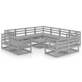 vidaXL 12-tlg. Garten-Lounge-Set Grau Kiefer Massivholz