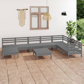 vidaXL 9-tlg. Garten-Lounge-Set Massivholz Kiefer Grau