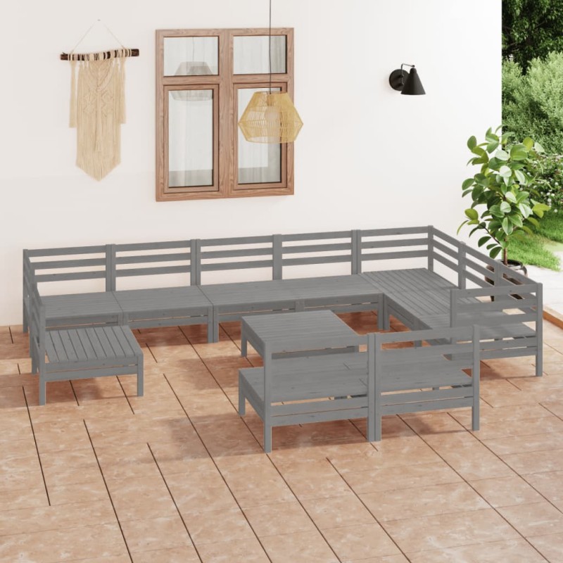 vidaXL 11-tlg. Garten-Lounge-Set Massivholz Kiefer Grau vidaXL 11-tlg. Garten-Lounge-Set Massivholz Kiefer Grau