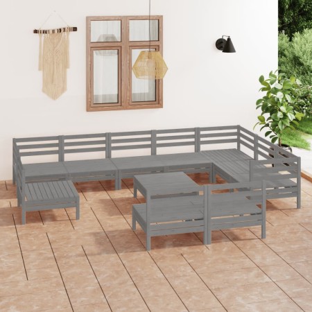 vidaXL 11-tlg. Garten-Lounge-Set Massivholz Kiefer Grau