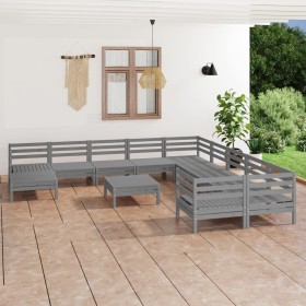 vidaXL 12-tlg. Garten-Lounge-Set Grau Massivholz Kiefer