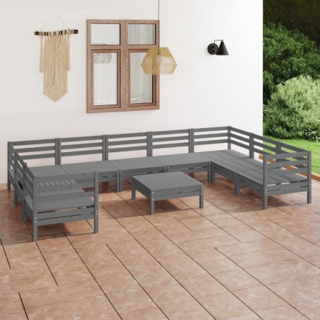 vidaXL 10-tlg. Garten-Lounge-Set Grau Massivholz Kiefer
