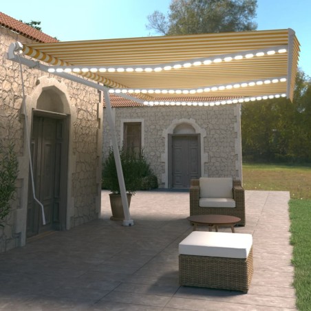 Gelenkarmmarkise Einziehbar mit LED 600x350 cm Gelb & Weiß