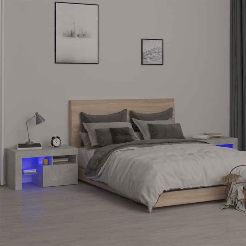 vidaXL Nachttische 2 Stk. mit LED-Leuchten Betongrau 70x36,5x40 cm vidaXL Nachttische 2 Stk. mit LED-Leuchten Betongrau 70x36,5x40 cm