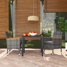 vidaXL 3-tlg. Garten-Essgruppe mit Kissen Poly Rattan Grau