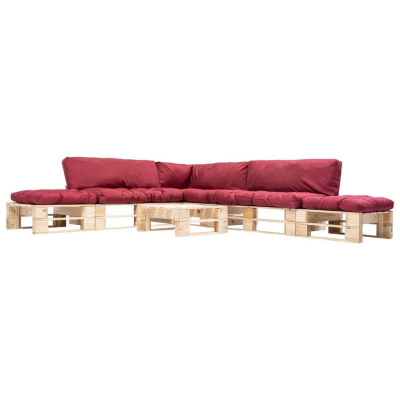 vidaXL 6-tlg. Paletten-Lounge-Set mit Kissen in Rot Holz vidaXL 6-tlg. Paletten-Lounge-Set mit Kissen in Rot Holz